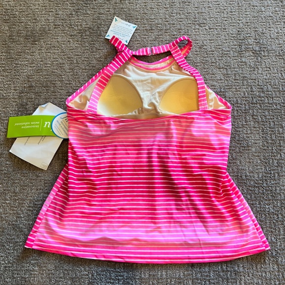 NWT pink and white striped Fit 4U tankini top size 12 - Picture 2 of 4